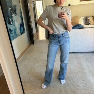 ZARA wide leg full length mud rise jeans medium wash size 4